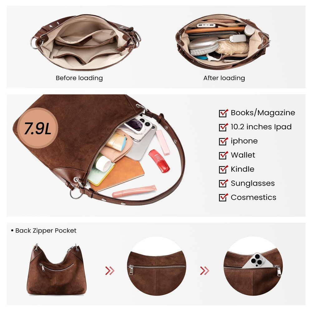 7802 Leather Hobo Bags ,Soft Real Leather Hnadbags Shoulder Bag Everyday - Picture 3 of 6